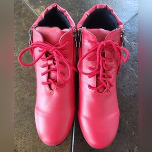 Women's Red Lace-Up Ankle NEW Boots with Side Zip